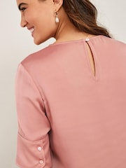 Blush Pink Curved Hem Satin Formal T-Shirt Short Sleeves Top - Image 4 of 5