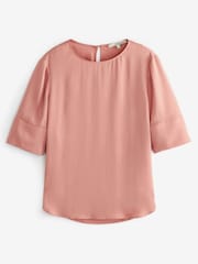 Blush Pink Curved Hem Satin Formal T-Shirt Short Sleeves Top - Image 5 of 5