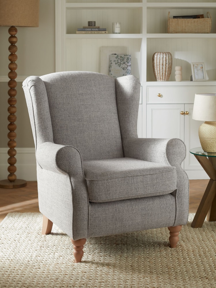 Chunky Weave Dove Grey Sherlock Highback Armchair - Image 1 of 10