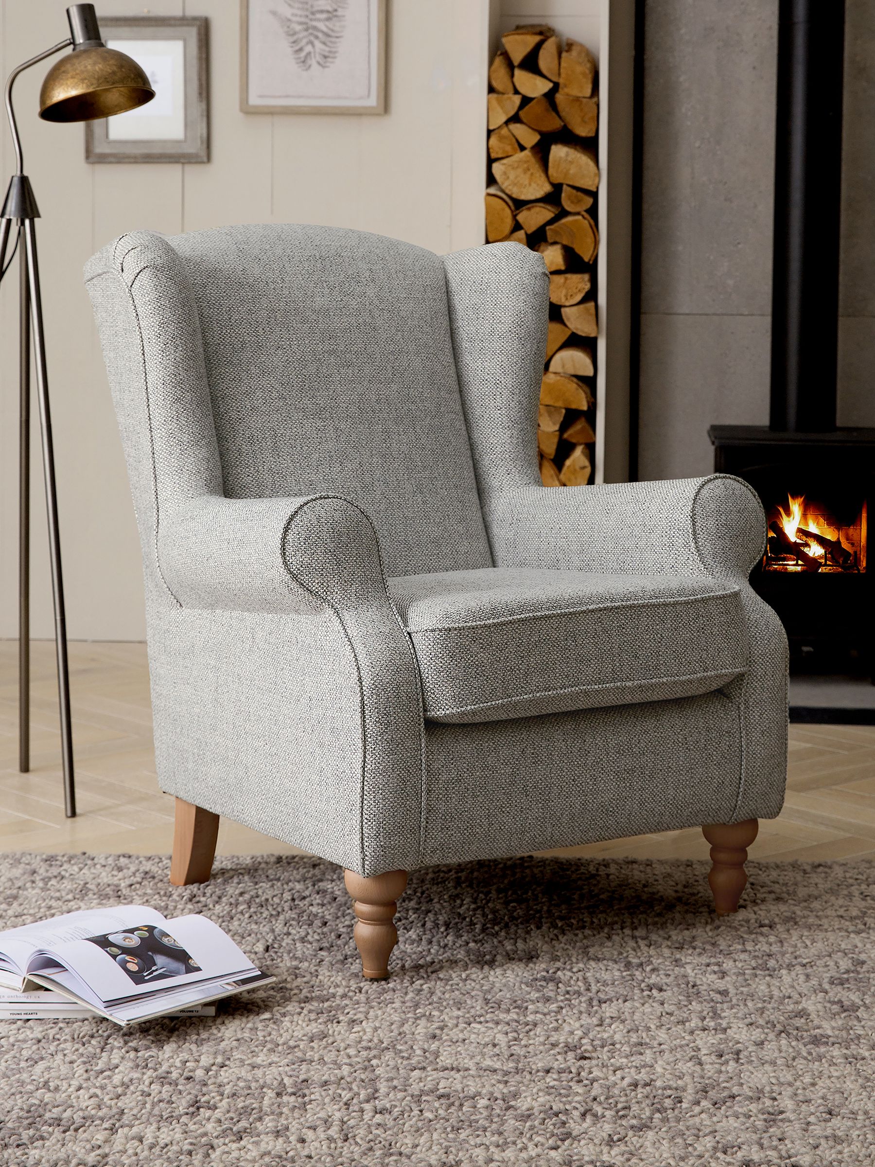Buy Chunky Weave Dove Grey Grande Sherlock Highback Armchair from the Next UK online shop