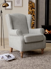 Chunky Weave Dove Grey Grande Sherlock Highback Armchair - Image 1 of 10