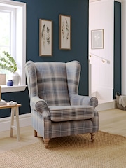 Versatile Check Nevis Navy Blue Grande Sherlock Highback Armchair - Image 1 of 9