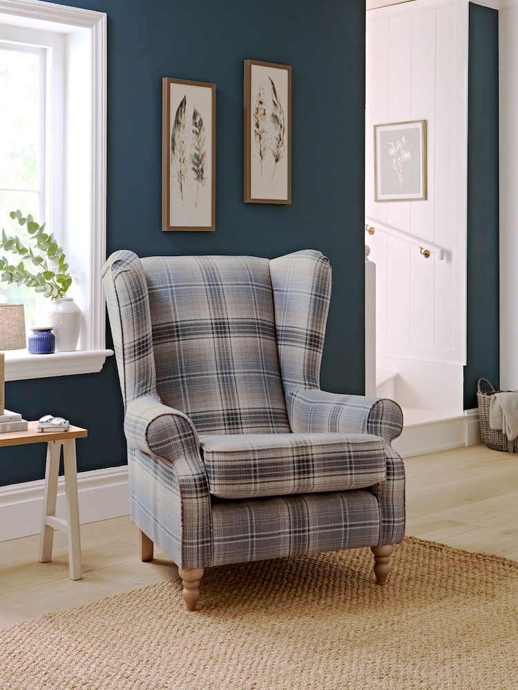 Versatile Check Nevis Navy Blue Grande Sherlock Highback Armchair - Image 1 of 9