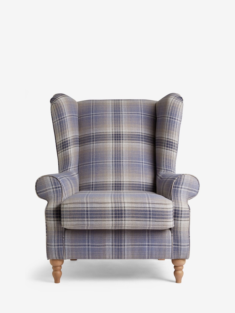 Versatile Check Nevis Navy Blue Grande Sherlock Highback Armchair - Image 2 of 9