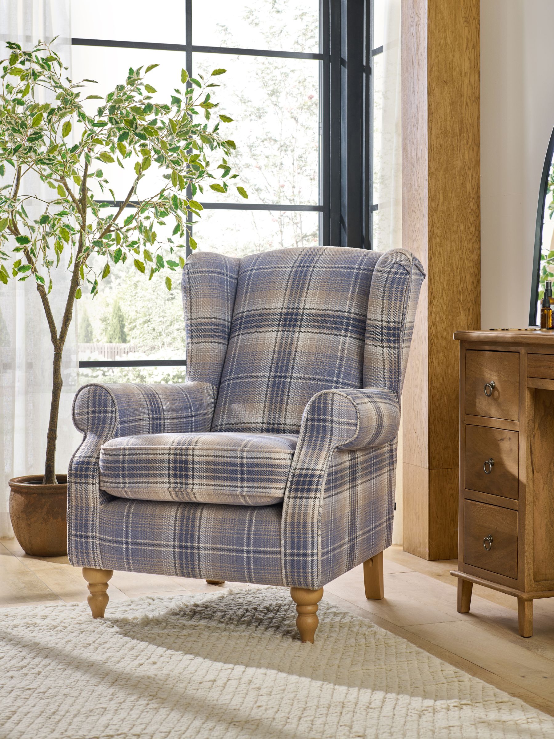 Buy Versatile Check Nevis Navy Blue Sherlock Highback Armchair