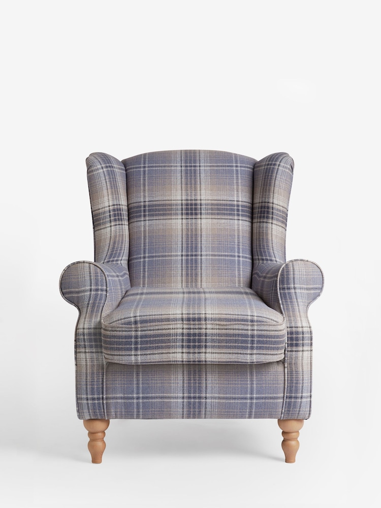 Versatile Check Nevis Navy Blue Sherlock Highback Armchair - Image 2 of 5