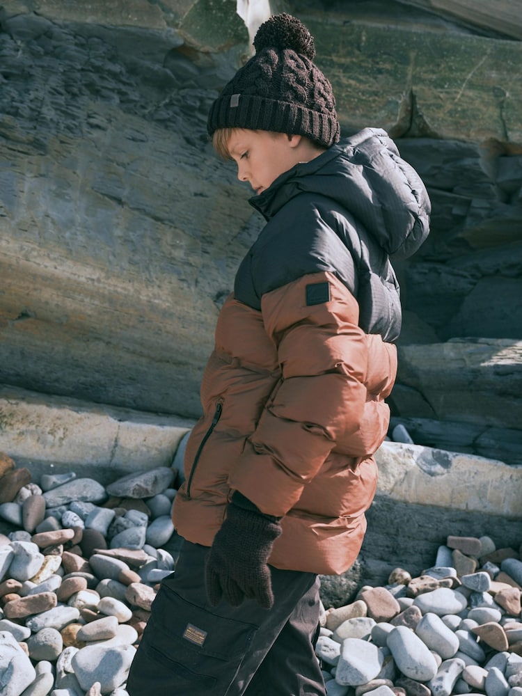 Neutral/Black Fleece Lined Padded Puffer Coat (3-16yrs) - Image 1 of 10