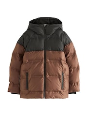 Neutral/Black Fleece Lined Padded Puffer Coat (3-16yrs) - Image 4 of 10