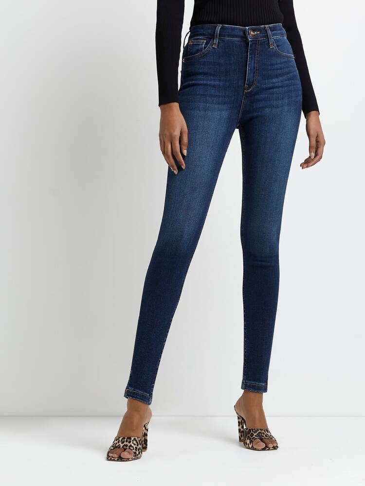River Island Blue Denim High Rise 100% Cotton Skinny Crane Jeans - Image 2 of 5