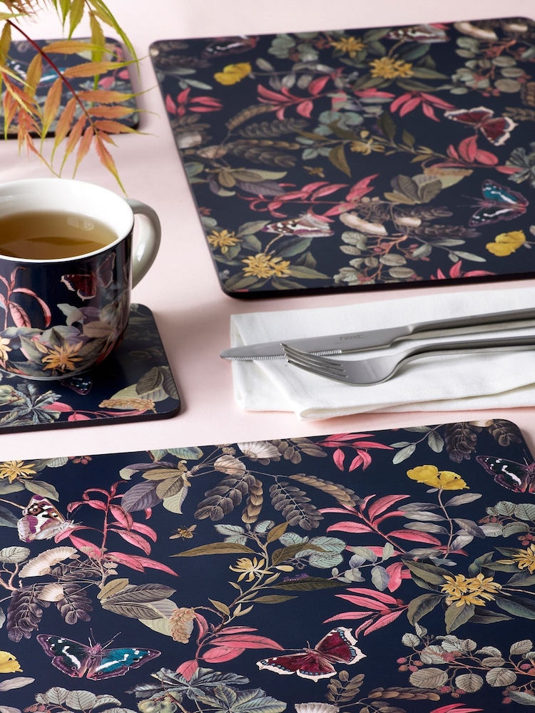 Kew Gardens Blue Set of 4 Midnight Floral Placemat - Image 1 of 2 Kew Gardens Blue Set of 4 Midnight Floral Placemat - Image 1 of 2