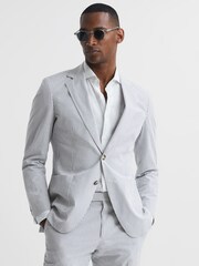 Reiss Blue/White Barr Single Breasted Seersucker Slim Fit Blazer - Image 1 of 10