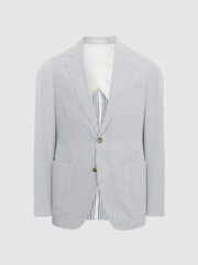 Reiss Blue/White Barr Single Breasted Seersucker Slim Fit Blazer - Image 2 of 10