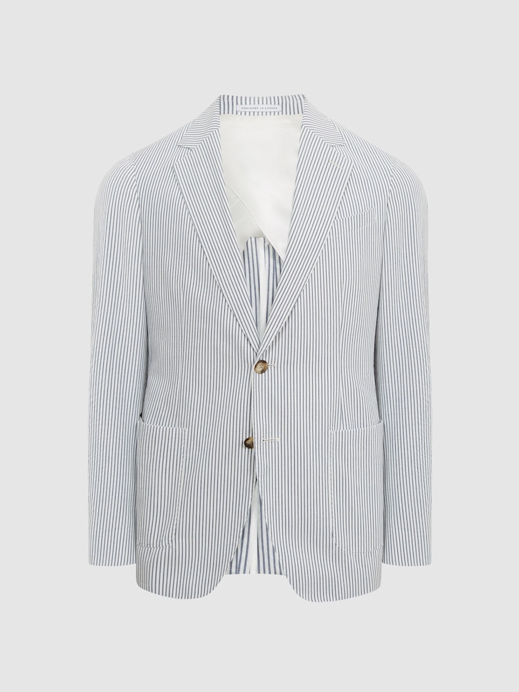 Reiss Blue/White Barr Single Breasted Seersucker Slim Fit Blazer - Image 2 of 10