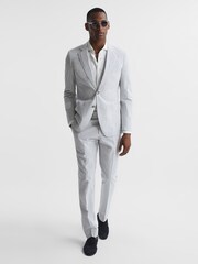 Reiss Blue/White Barr Single Breasted Seersucker Slim Fit Blazer - Image 3 of 10