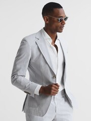 Reiss Blue/White Barr Single Breasted Seersucker Slim Fit Blazer - Image 6 of 10