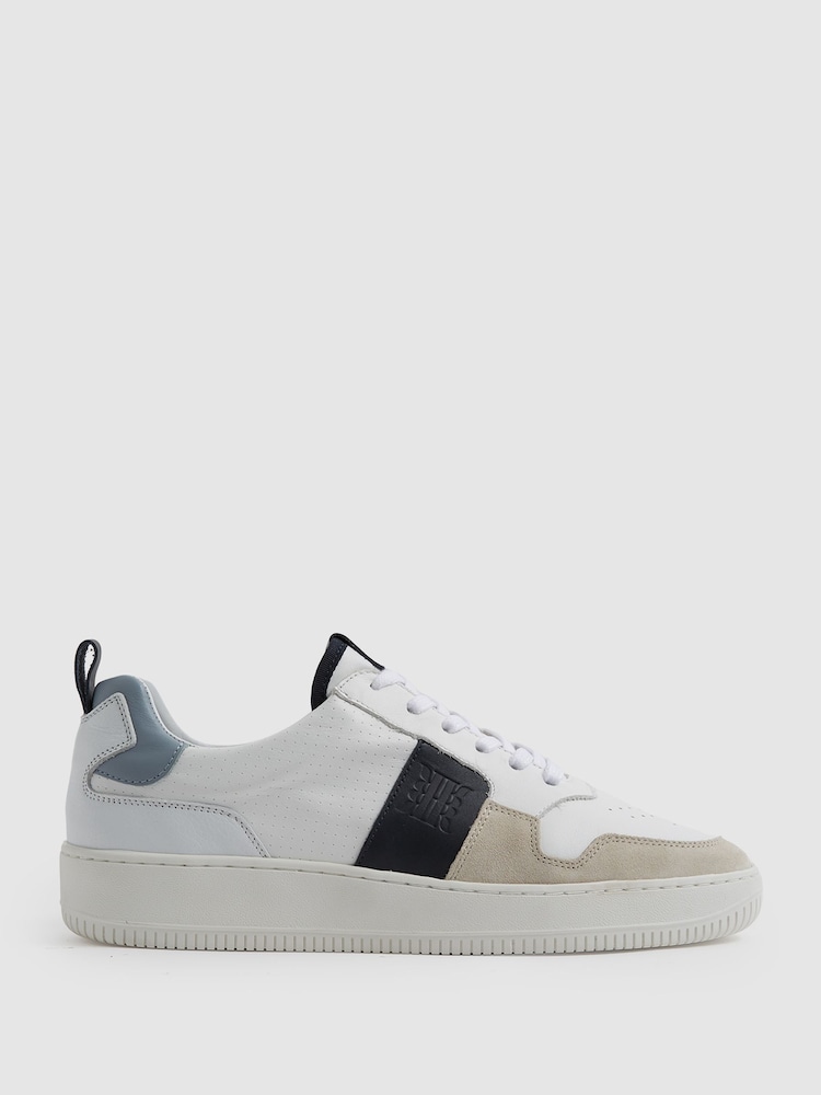 Reiss White/Blue Mix Aira Mid Top Leather Trainers - Image 1 of 7