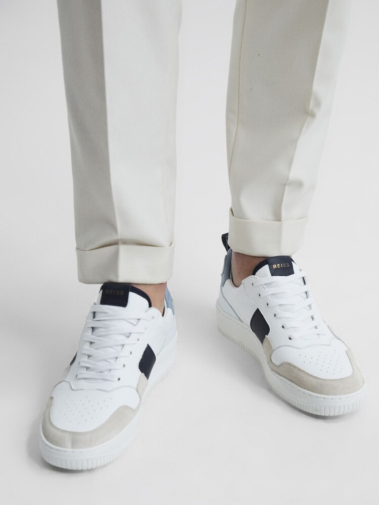 Reiss White/Blue Mix Aira Mid Top Leather Trainers - Image 2 of 7