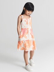 Reiss Orange Print Rosie Jr Printed Tie Shoulder Mini Dress - Image 3 of 7