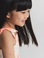 Reiss Orange Print Rosie Jr Printed Tie Shoulder Mini Dress - Image 4 of 7