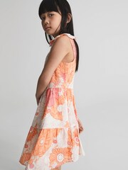 Reiss Orange Print Rosie Jr Printed Tie Shoulder Mini Dress - Image 6 of 7