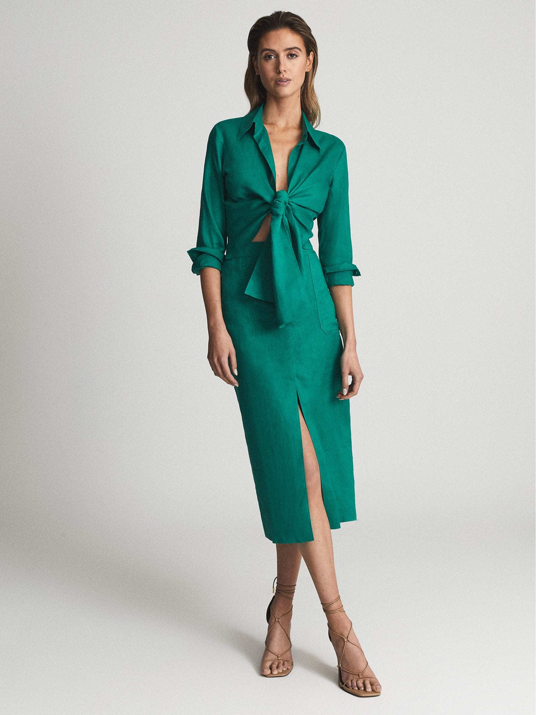 Buy Reiss Green Corinne Plain Tie Waist Blouse from Next Luxembourg