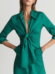 Reiss Green Corinne Plain Tie Waist Blouse - Image 3 of 6