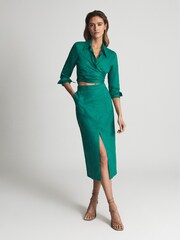 Reiss Green Corinne Plain Tie Waist Blouse - Image 6 of 6