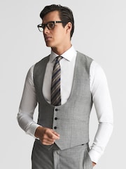 Reiss Grey Buxley Wool Wedding Suit Horseshoe Slim Fit Waistcoat - Image 1 of 5