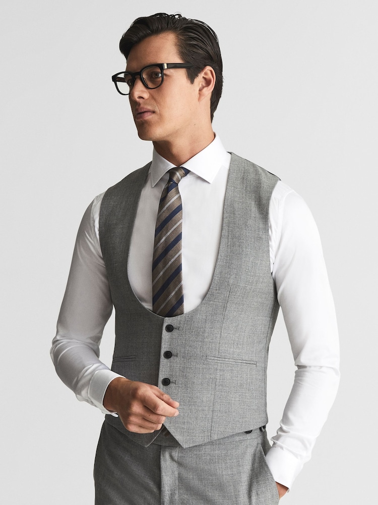 Reiss Grey Buxley Wool Wedding Suit Horseshoe Slim Fit Waistcoat - Image 1 of 5