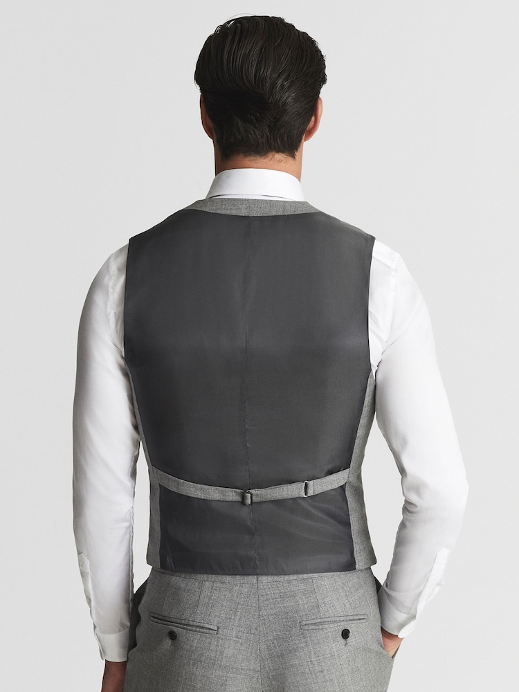 Reiss Grey Buxley Wool Wedding Suit Horseshoe Slim Fit Waistcoat - Image 5 of 5