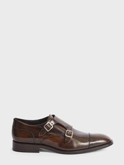 Reiss Brown Rivington High Shine Leather Monk Strap Shoes - Image 2 of 6