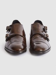 Reiss Brown Rivington High Shine Leather Monk Strap Shoes - Image 3 of 6
