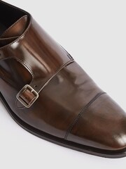 Reiss Brown Rivington High Shine Leather Monk Strap Shoes - Image 4 of 6