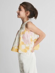 Reiss Yellow Elsbeth Junior Printed Linen Top - Image 1 of 7