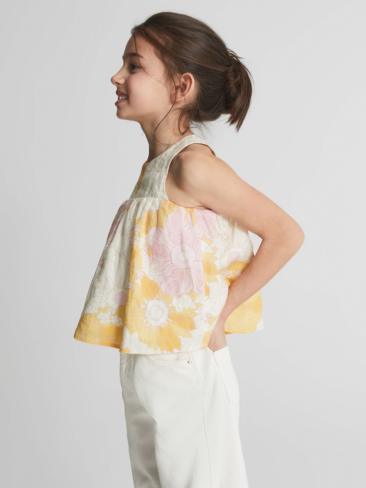 Reiss Yellow Elsbeth Junior Printed Linen Top - Image 1 of 7
