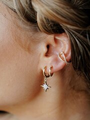 Orelia 18K Gold Huggie with Crystal Star Drop Earrings - Image 2 of 2
