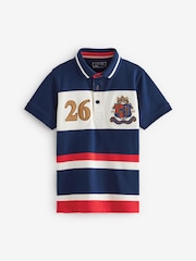 Mornarsko modra/rdeča - 100% Cotton kratek rokav; s kratkimi rokavi z izrazitim barvnim vzorcem polo majice (3-16yrs) - Slika 1 iz 2