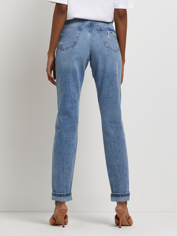 River Island Blue High Rise Ripped Mom Jean - Image 2 of 4
