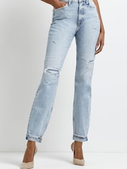 River Island Gesäßformende Mom-Jeans mit hohem Bund, Blau - Bild 1 von 5