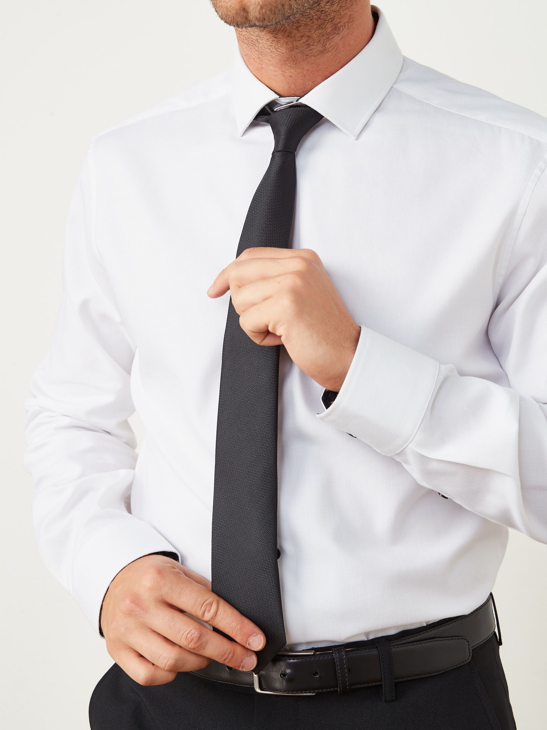 Buy White/Black Regular Fit Single Cuff Shirt And Tie Pack