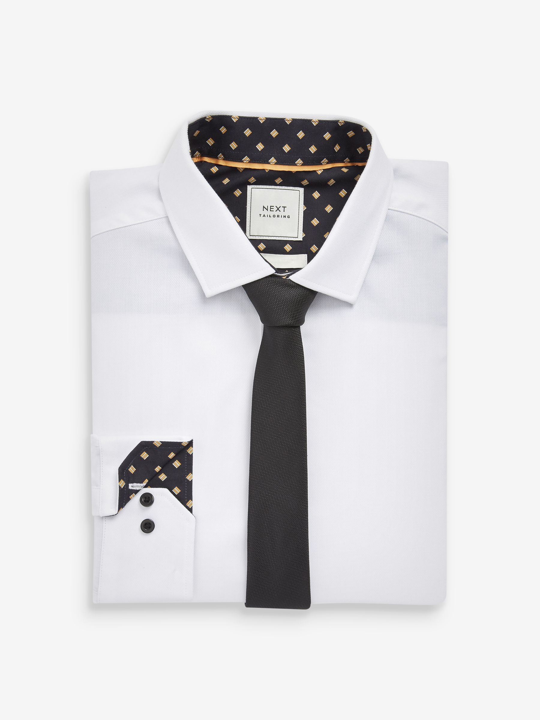 Buy White/Black Regular Fit Single Cuff Shirt And Tie Pack