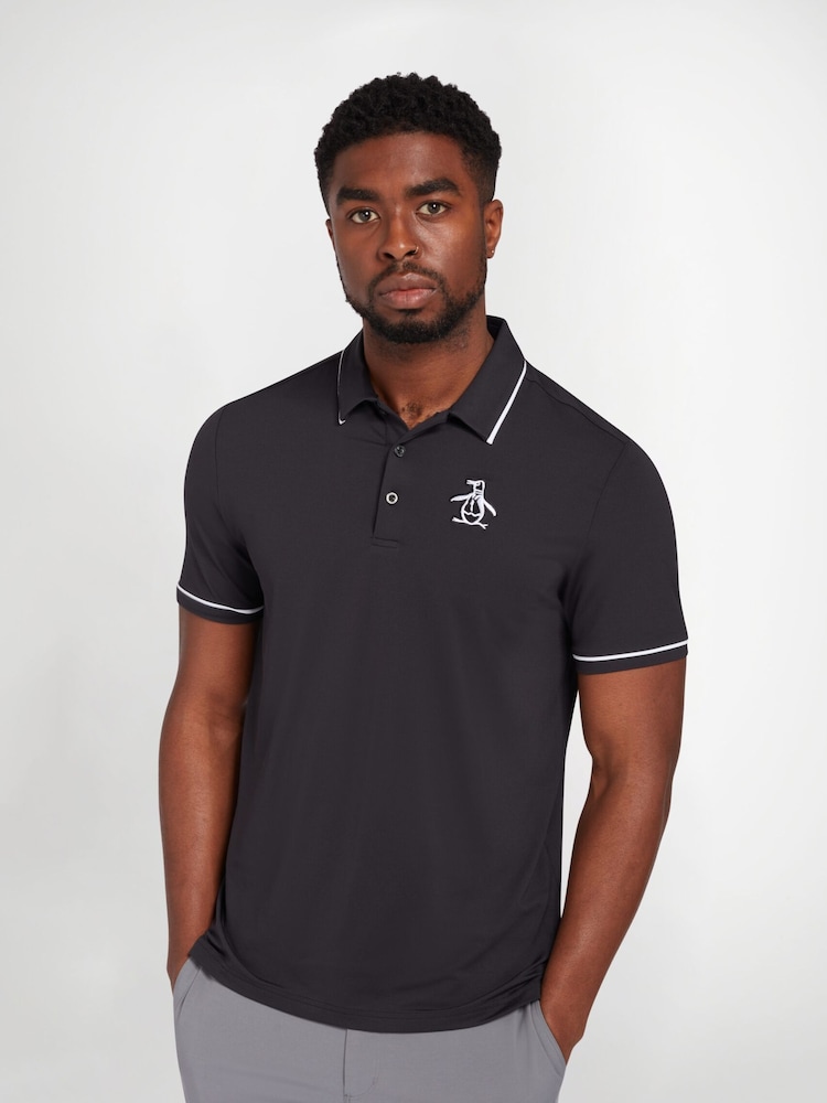Original Penguin Golf Heritage Black Polo Shirt with Large Pete Logo - Image 1 of 6
