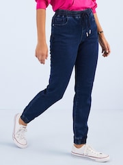 Dark Blue Cosy Feel Soft Stretch Jersey Denim Joggers - Image 2 of 5