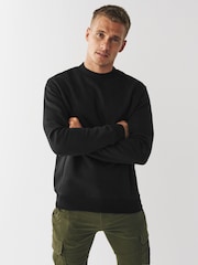 Black Regular Fit Jersey Cotton Rich Crew Sweatshirt - Image 1 of 5