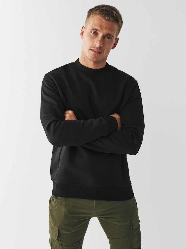 Black Regular Fit Jersey Cotton Rich Crew Sweatshirt - Image 1 of 5