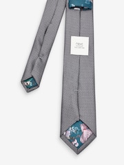 Charcoal Grey Slim Textured Tie And Clip Set - Image 2 of 3