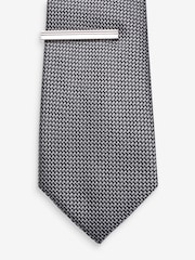 Charcoal Grey Slim Textured Tie And Clip Set - Image 3 of 3