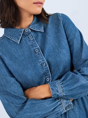 Dunkelblau - Langärmeliges Gestuftes Mini-Jeanskleid - Bild 5 von 6