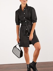 Black Coated Denim Shirt Dress - Image 2 of 5