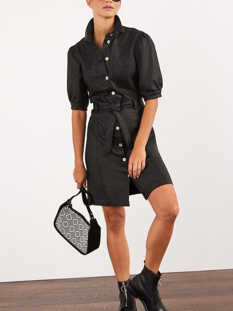 Black Coated Denim Shirt Dress - Image 2 of 5